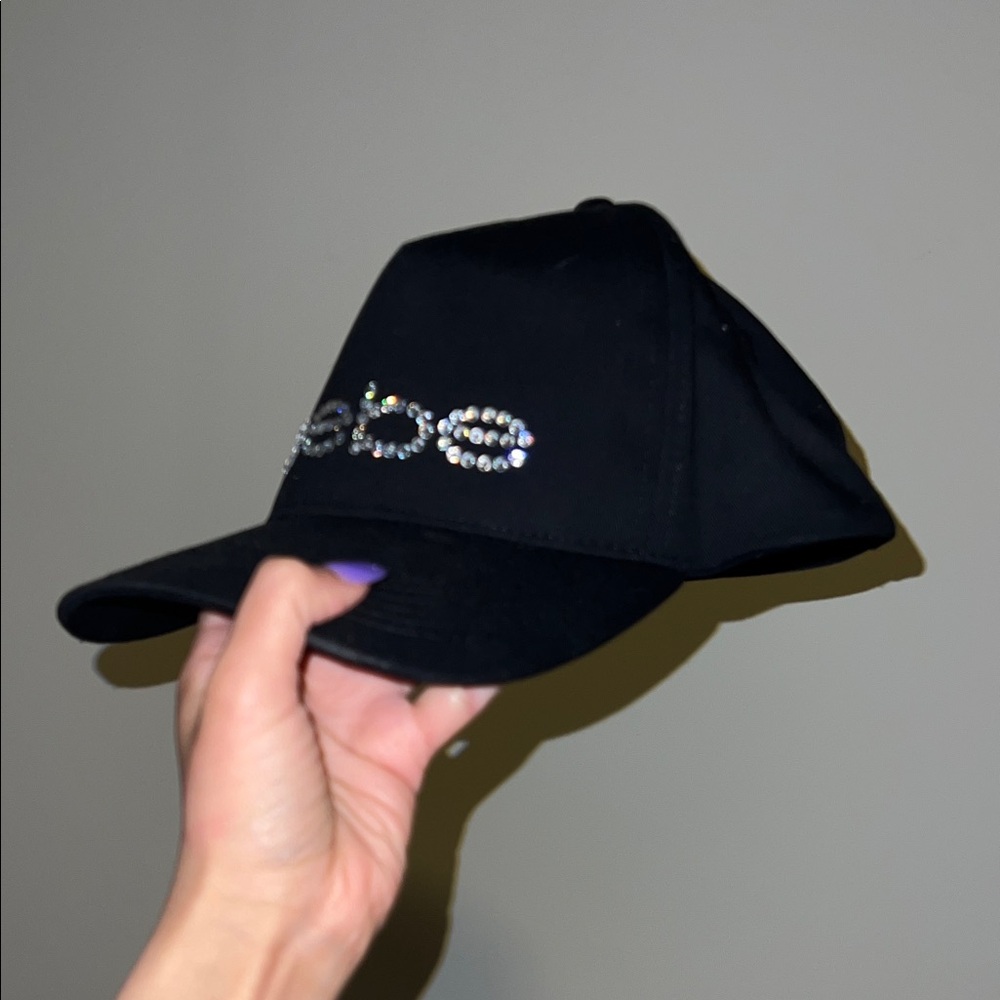 Bebe Rhinestone Embellished Black Baseball Cap - Picture 2 of 3